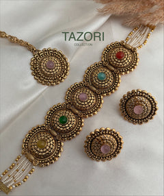 Ruby Antique Gold Choker Set