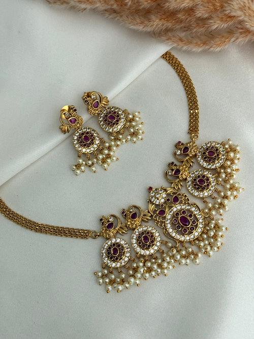 Pink American Diamond Necklace Set