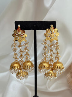 Gold Patra jhumki Earrings
