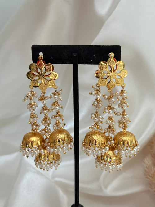 Gold Patra jhumki Earrings