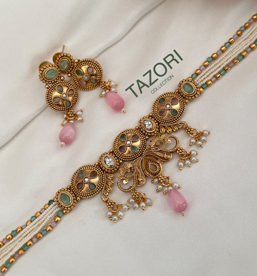 Pink Mint Gold choker Set