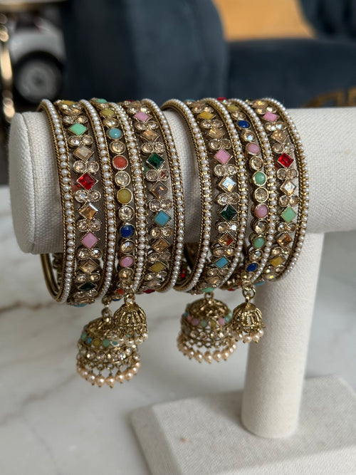 Multicolor jhumki bangles set
