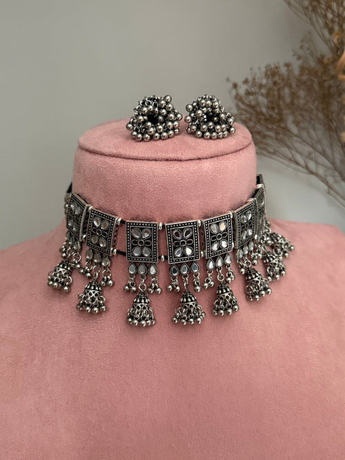 Oxidized mirror Choker Set