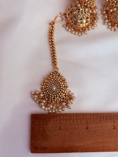Gold imitation jhumka x Tikka Set