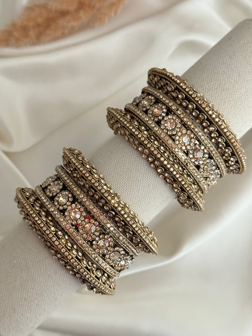 Antique Gold stone bangle Set