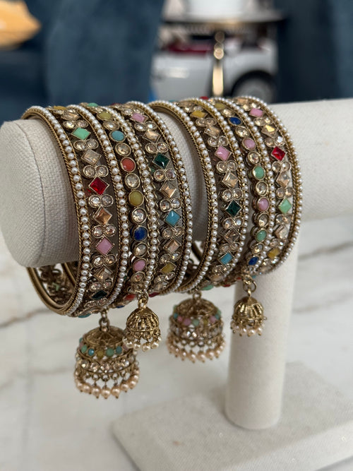 Multicolor jhumki bangles set