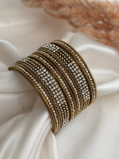 Antique Pearl Gold Kada Set