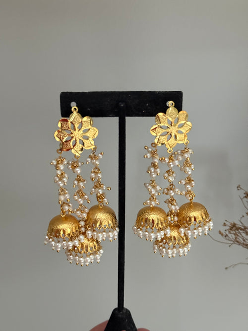 Gold Patra jhumki Earrings