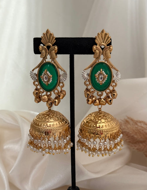 Green Kashmiri Kundan Jhumka