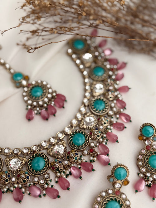 Pink x turquoise Necklace Set