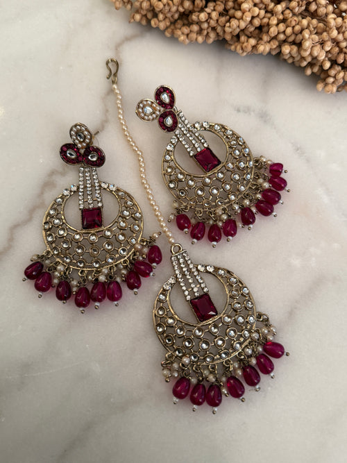 Gold Chandbali Polki Tikka Set