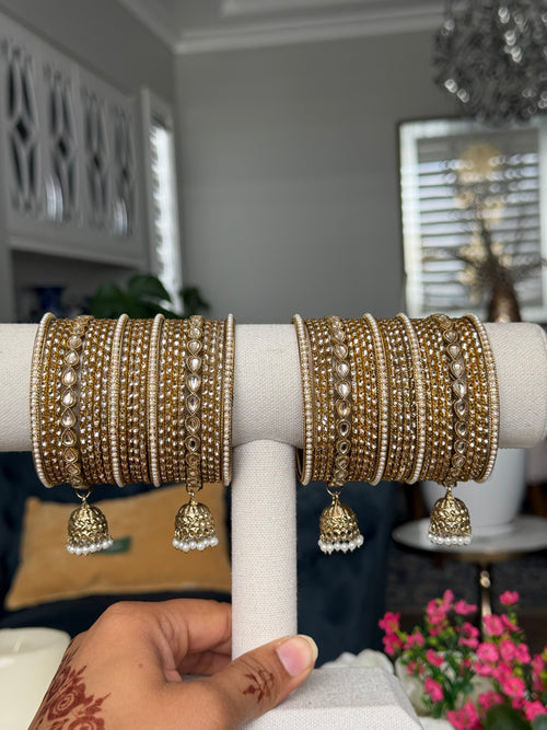Antique tone jhumki Bangles set