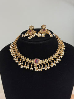 Emerald Ruby Pearl Necklace Set