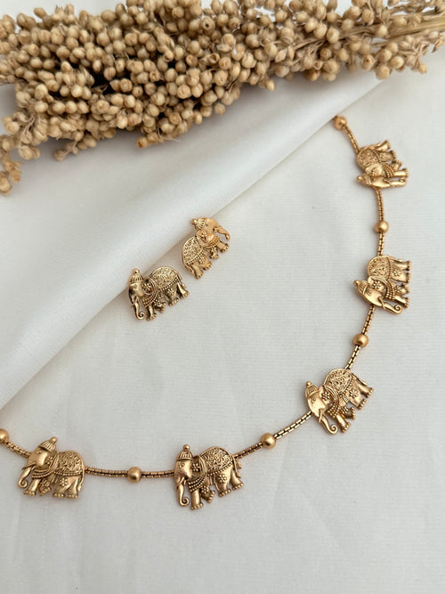 Gold imitation Elephant Necklace Set