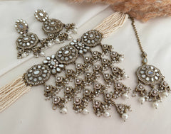 Mirror pearl waterfall Choker Set
