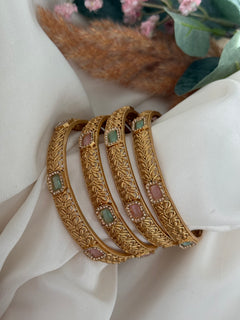 Pink x mint Gold bangles set