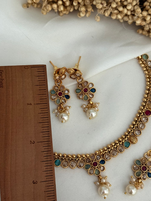 Multicolor polki sleek necklace set
