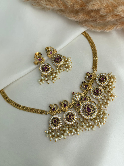 Pink American Diamond Necklace Set