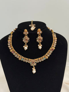 Multicolor polki sleek necklace set