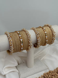 Pearl x Kundan Gold bangles set