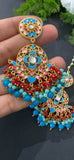 Blue and Red Meenakari Earrings Tikka Set