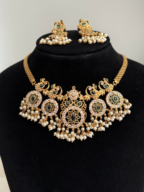 Pink American Diamond Necklace Set