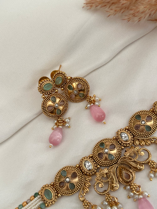 Pink Mint Gold choker Set