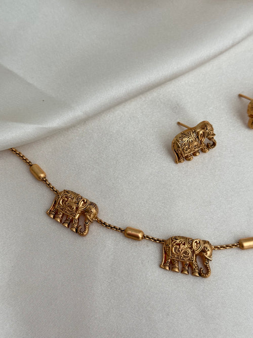 Gold imitation Elephant Necklace Set