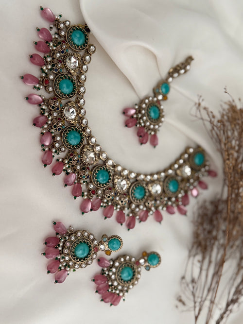 Pink x turquoise Necklace Set
