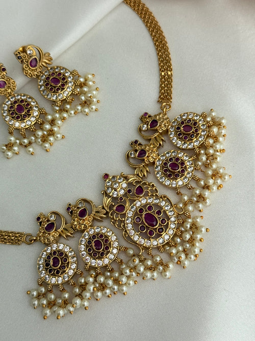 Pink American Diamond Necklace Set