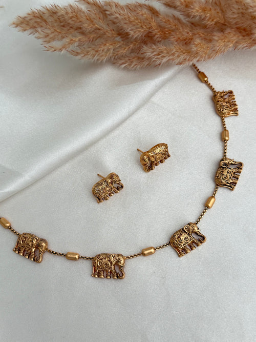 Gold imitation Elephant Necklace Set