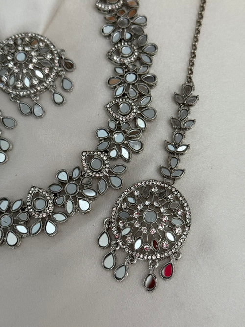 Pearl Silver Polki Necklace Set