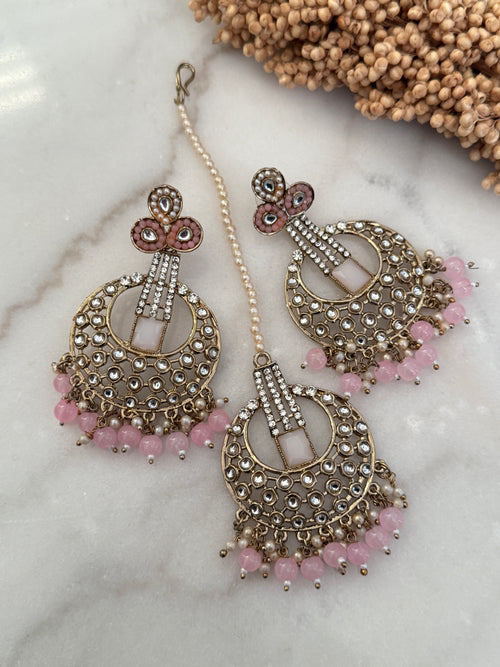 Gold Chandbali Polki Tikka Set
