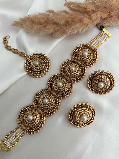 Ruby Antique Gold Choker Set