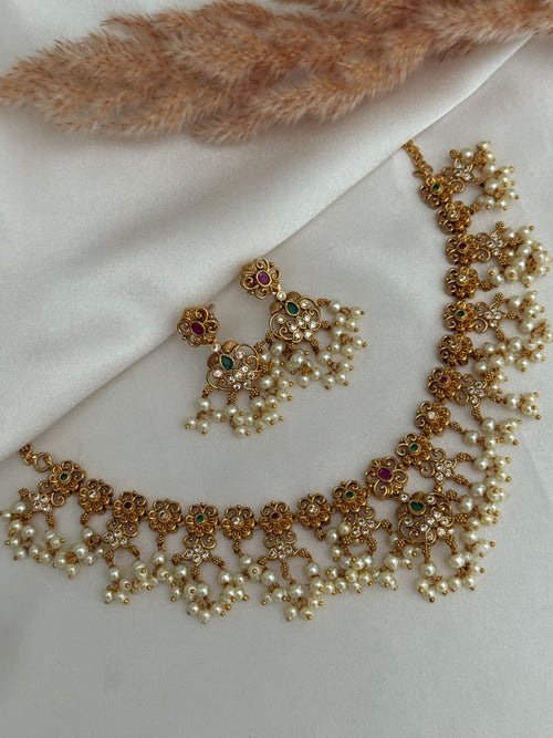 Ruby Pink and Green Gold Choker Set