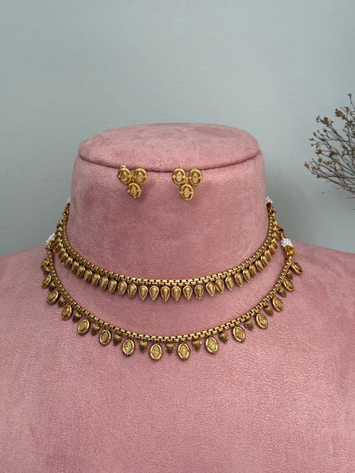 Gold tone double Necklace Set