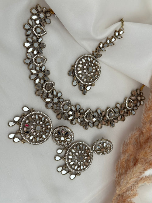 Pearl Silver Polki Necklace Set