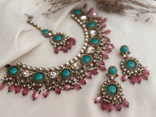 Pink x turquoise Necklace Set