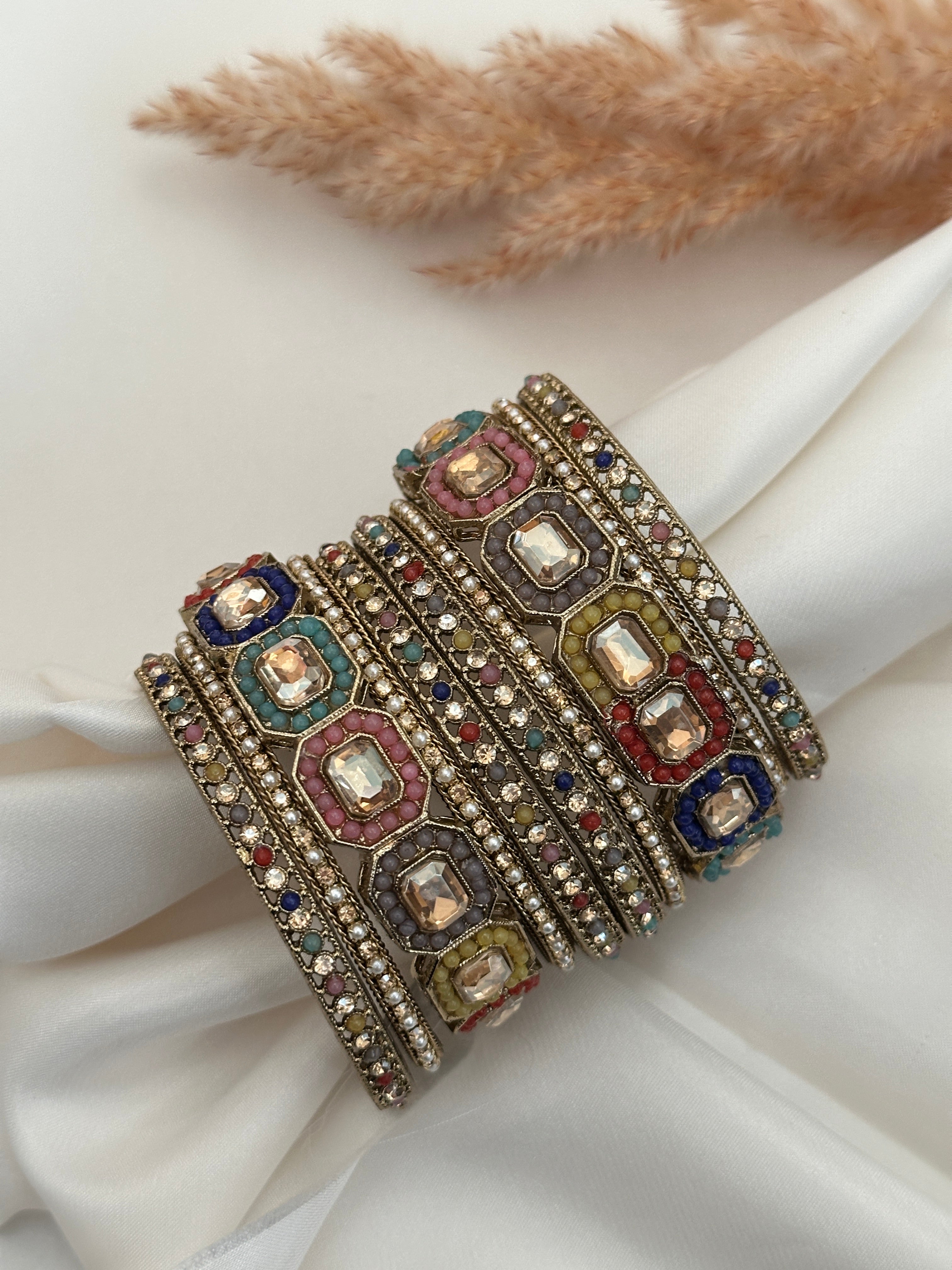 アクセサリー Custom Souvenir Shop ROAD 3Star Bangle Bangle Sets Collection – Kundan, Lac & Mirror Bangles