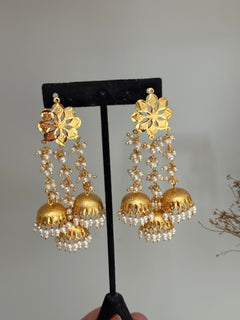 Gold Patra jhumki Earrings