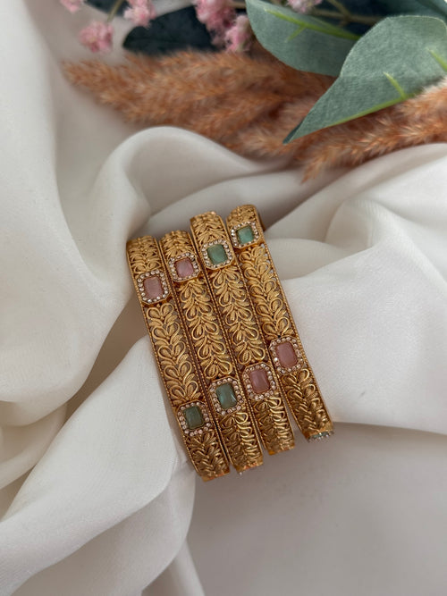 Pink x mint Gold bangles set