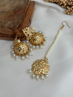 Gold Jadau Jhumka Tikka Set