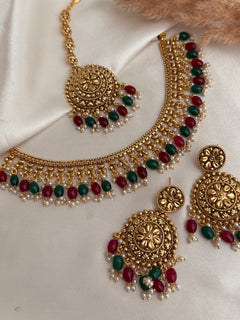 Gold Imitation Pearl Necklace Set