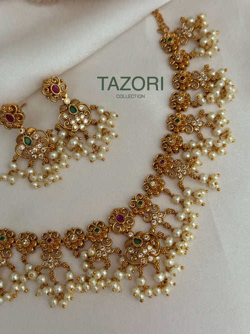 Ruby Pink and Green Gold Choker Set