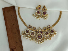 Pink American Diamond Necklace Set