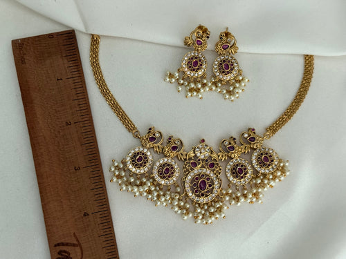 Pink American Diamond Necklace Set