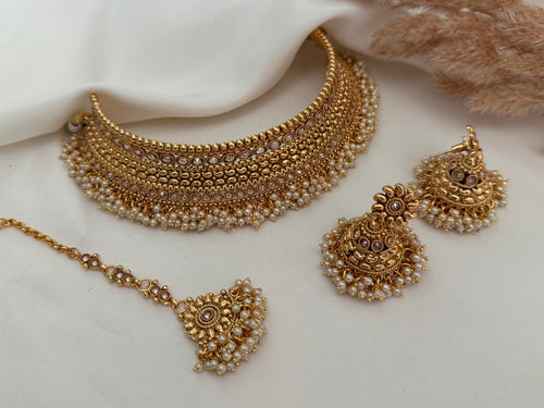 Gold Pearl imitation choker Set