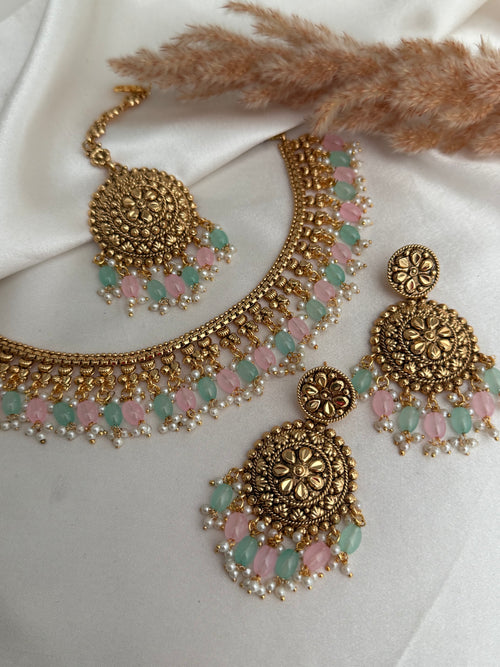 Gold Imitation Pearl Necklace Set