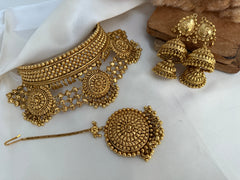 Gold Choker Set with double jhumki