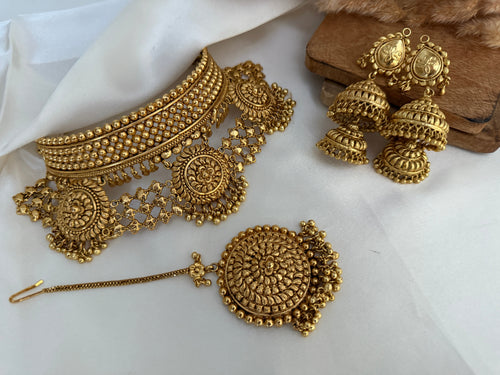Gold Choker Set with double jhumki